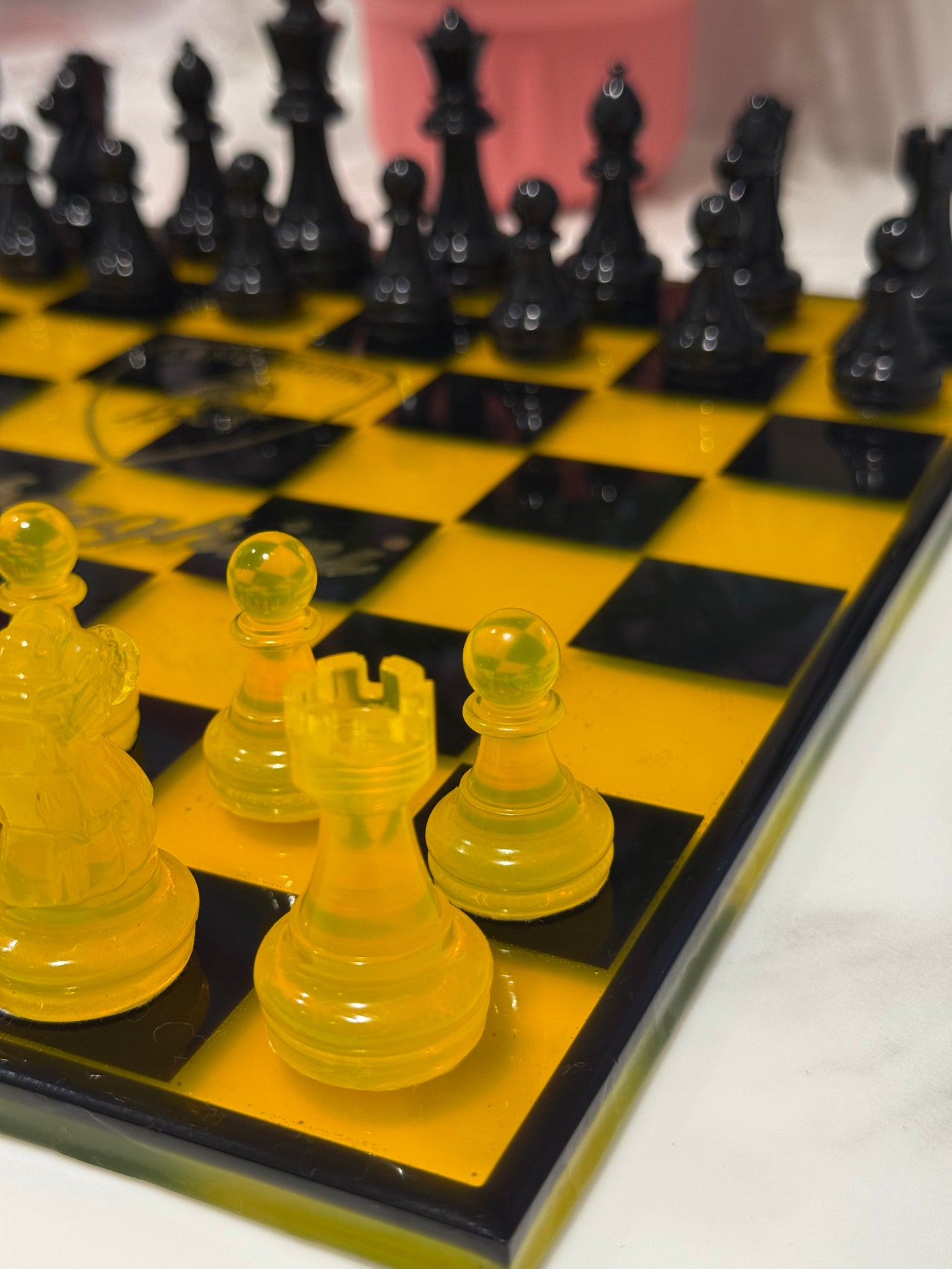 Chess Board Set Lamborghini Game yellow and black