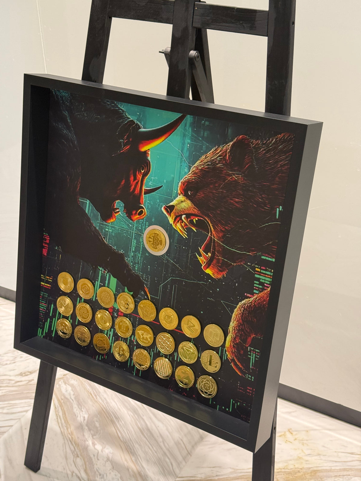 Bull and bear Crypto Shadow Box Frame – Luxury Inspired Wall Art