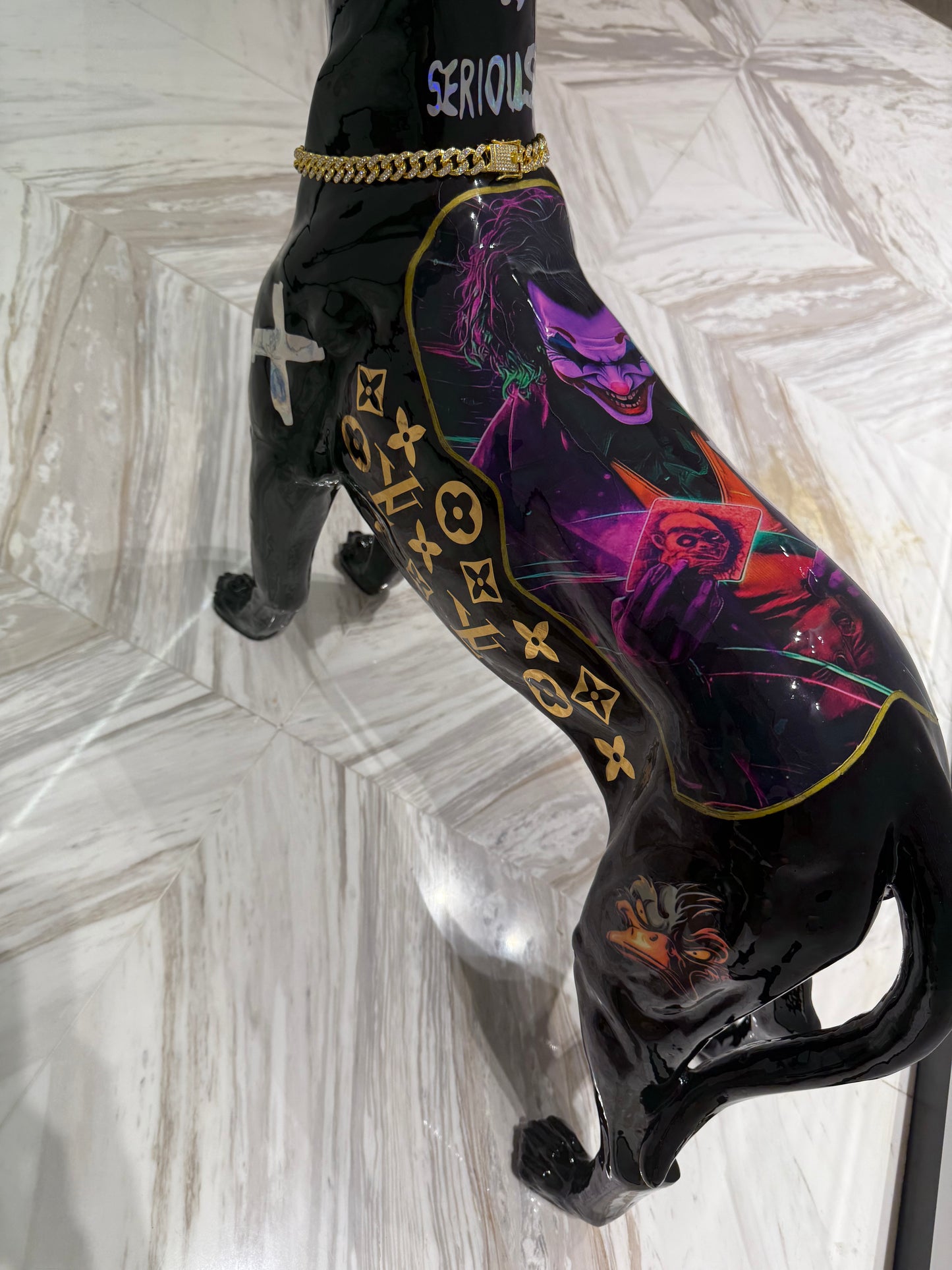 Luxury Black Dog Sculpture with Designer Accents
