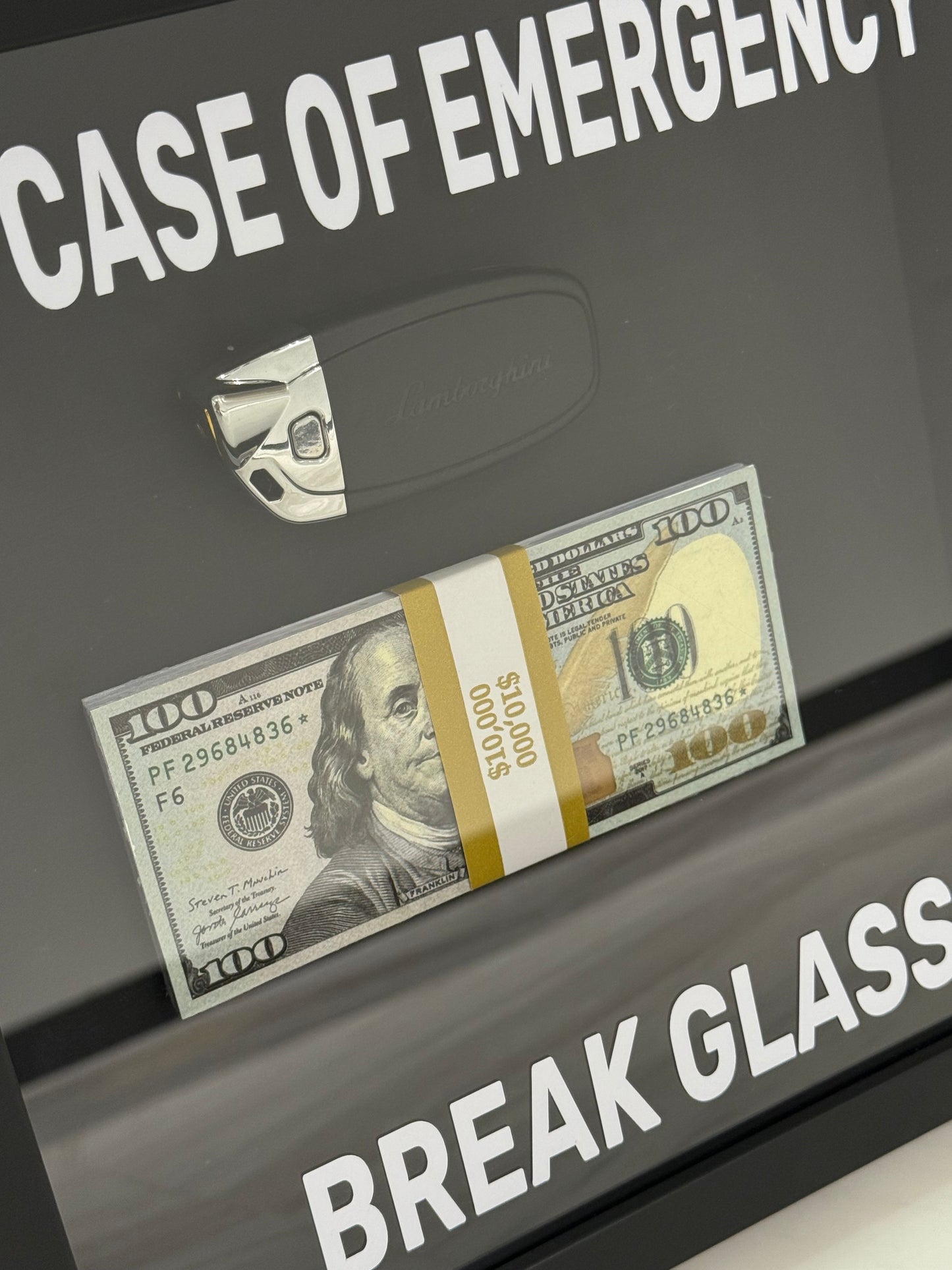 In Case of Emergency Box Frame – Lamborghini Key & Luxury Cash Stack