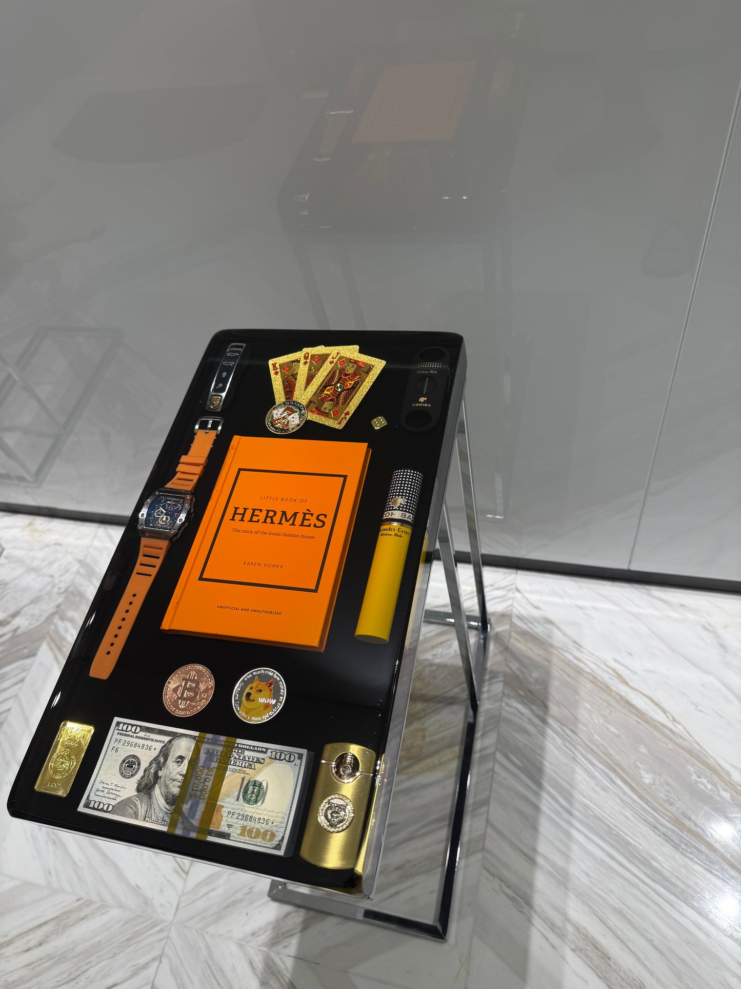 Hermes Book and Richard Mille watch Square Side Table