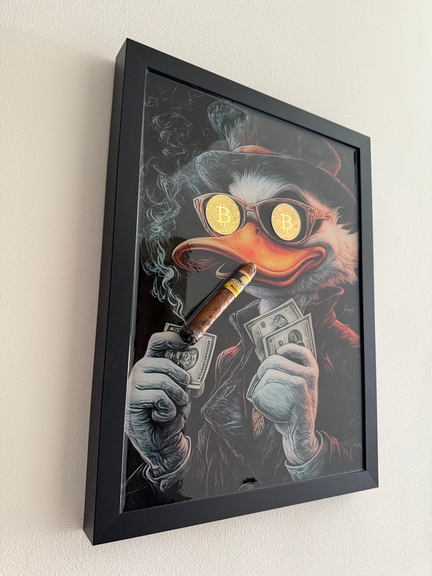 Smoking Duck with Cigar Art Frame black