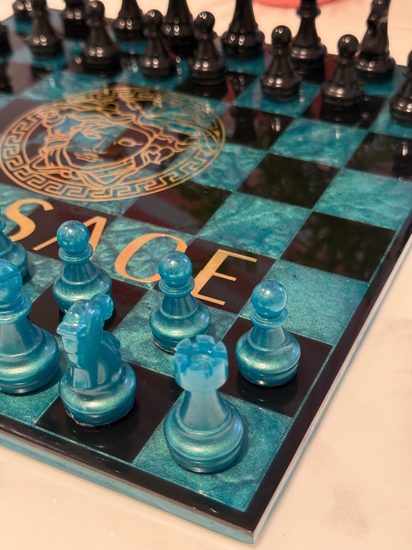Chess Board Set Versace Game green and black
