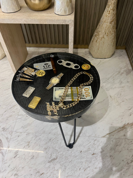 Dollar and Gold Side Table Black