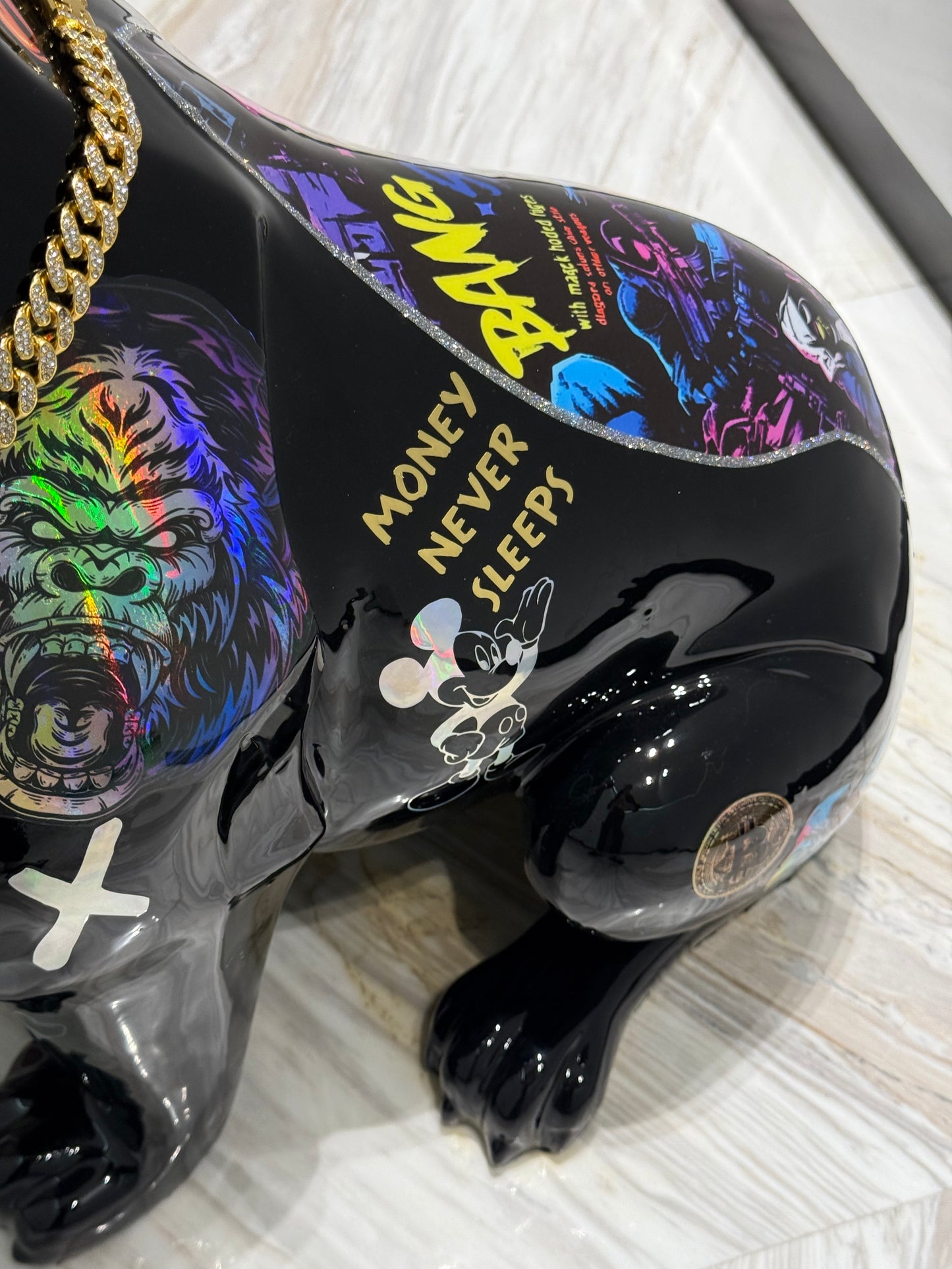 Black Gucci Dog Sculpture with Designer Accents
