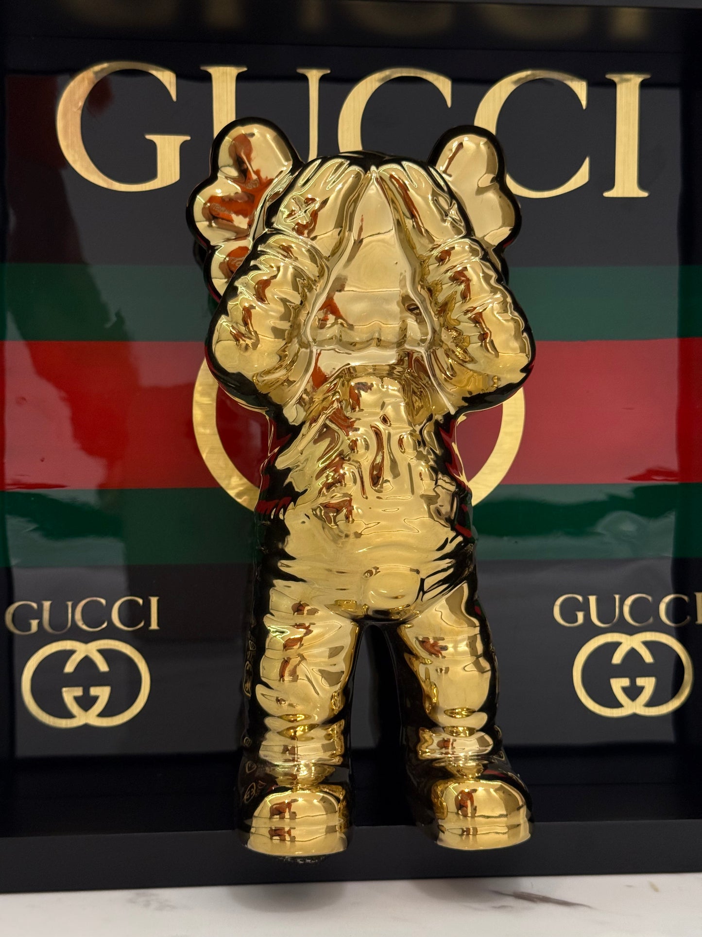 Gold Astronaut in Gucci Box Frame – Luxury Art Meets Iconic Fashion