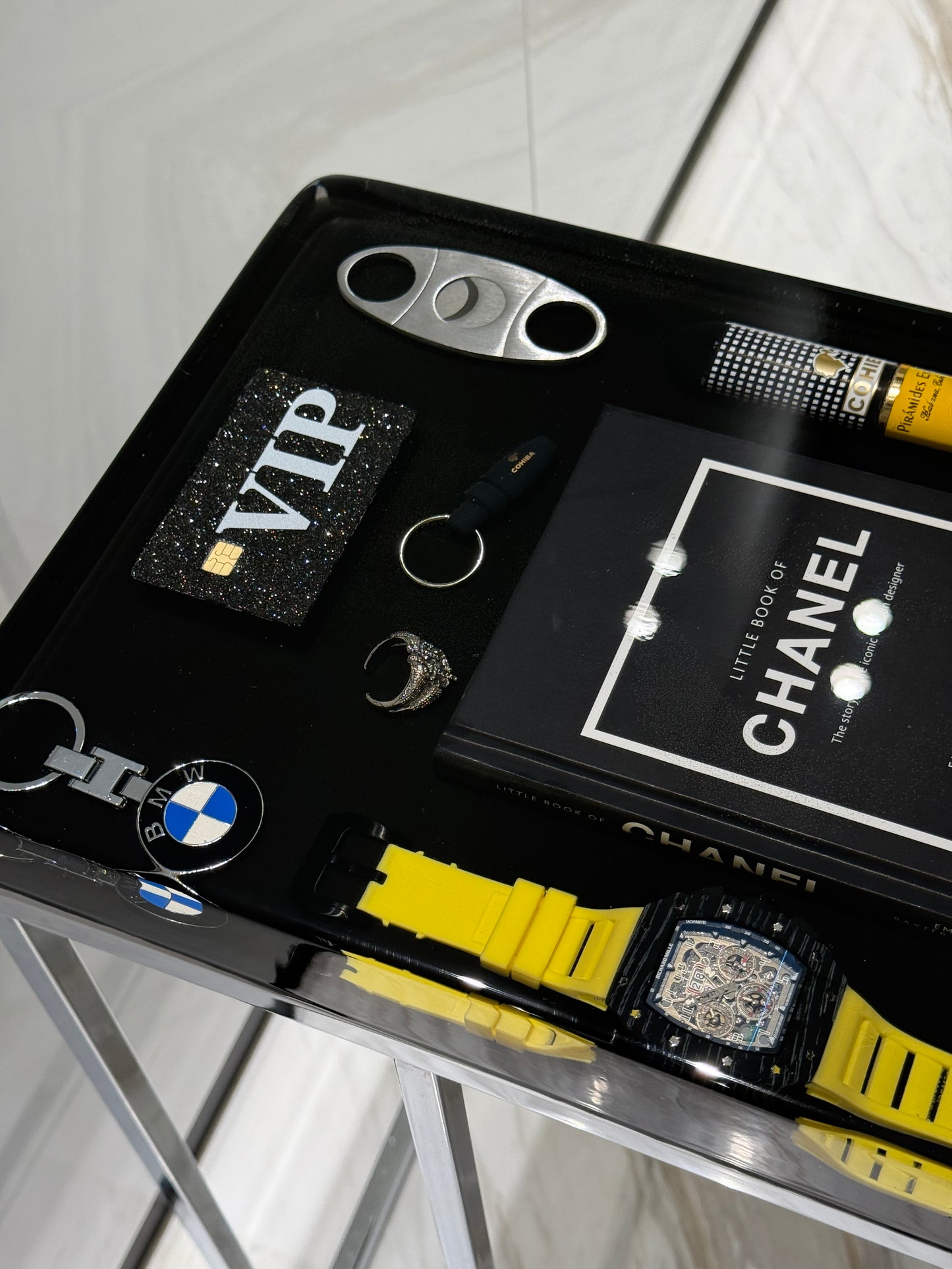 Chanel Book and Richard Mille watch Square Side Table
