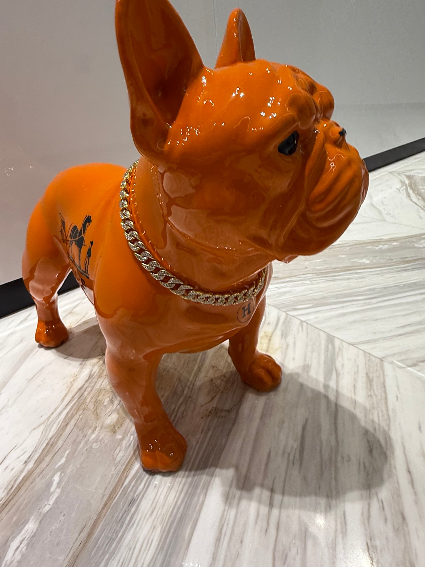 Orange Hermes Dog Sculpture with Designer Accents