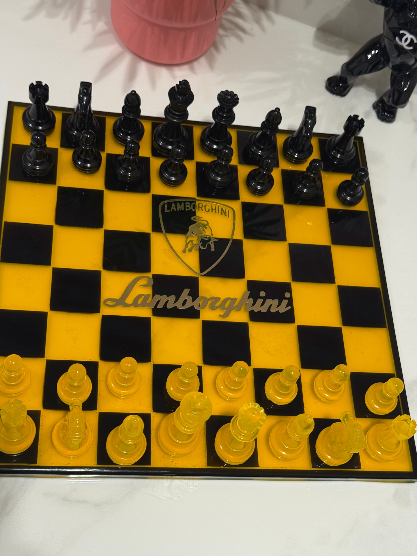 Chess Board Set Lamborghini Game yellow and black