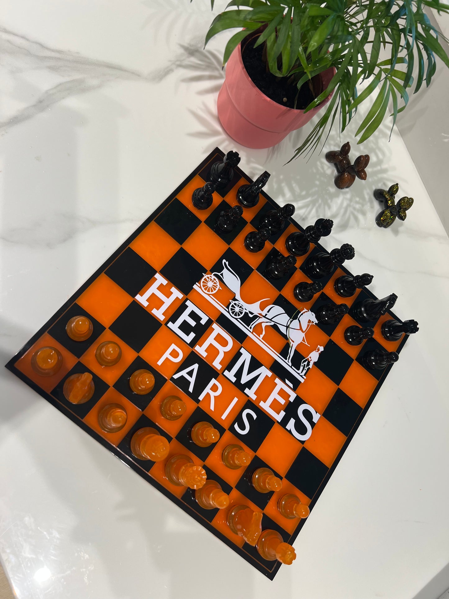Chess Board Set Hermes Game Orange and black