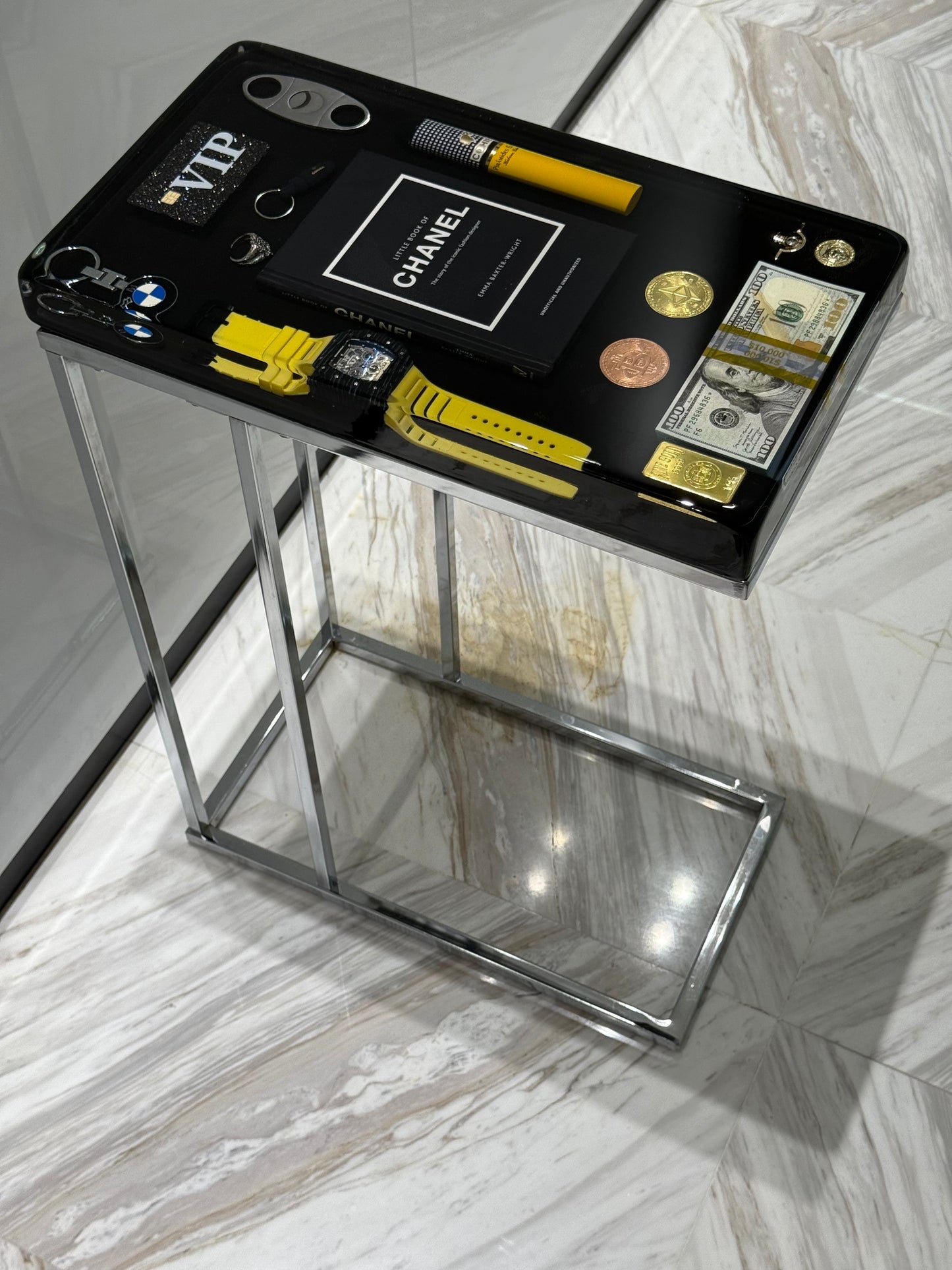 Chanel Book and Richard Mille watch Square Side Table