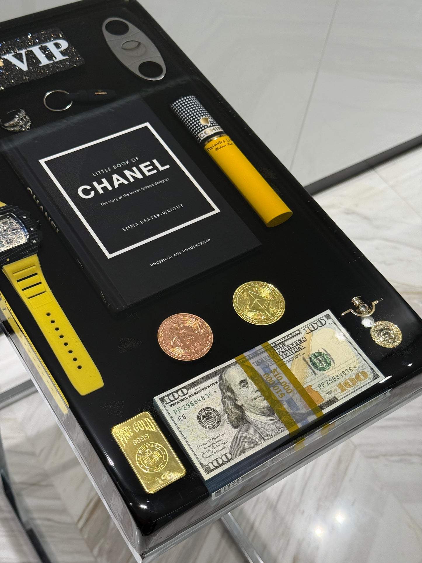 Chanel Book and Richard Mille watch Square Side Table
