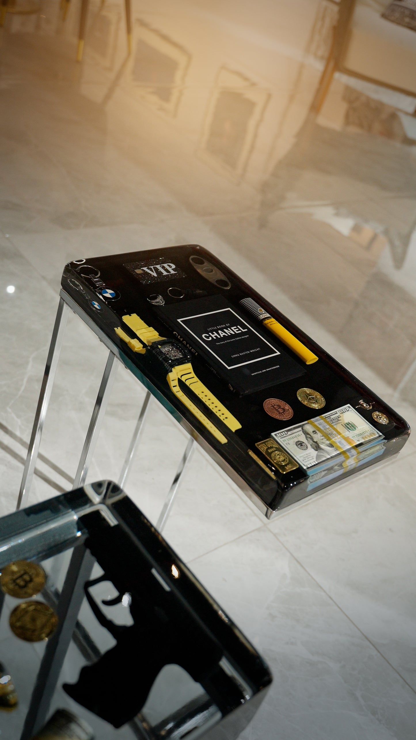 Chanel Book and Richard Mille watch Square Side Table