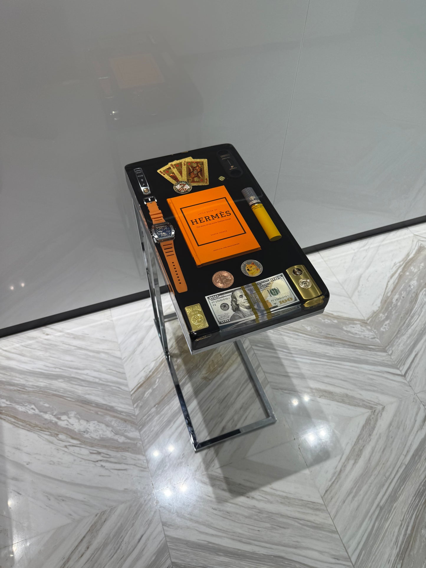 Hermes Book and Richard Mille watch Square Side Table