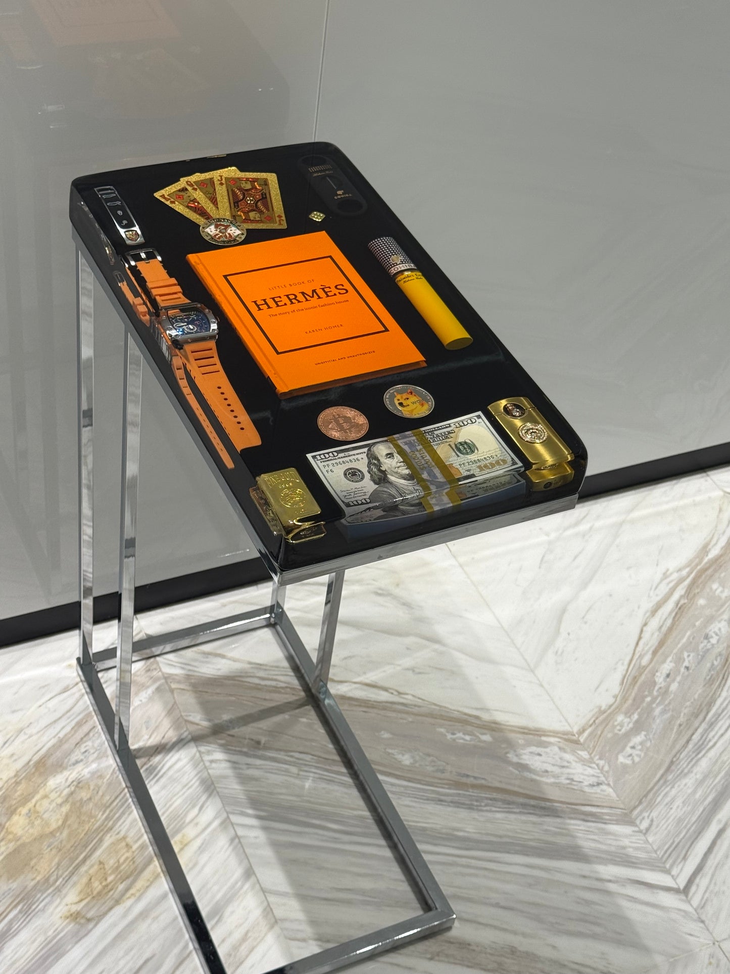 Hermes Book and Richard Mille watch Square Side Table