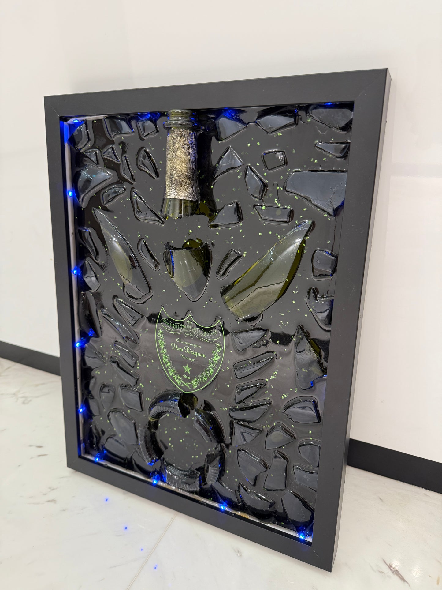 Dom Perignon Champagne with LED Light Broken Bottle Art Frame