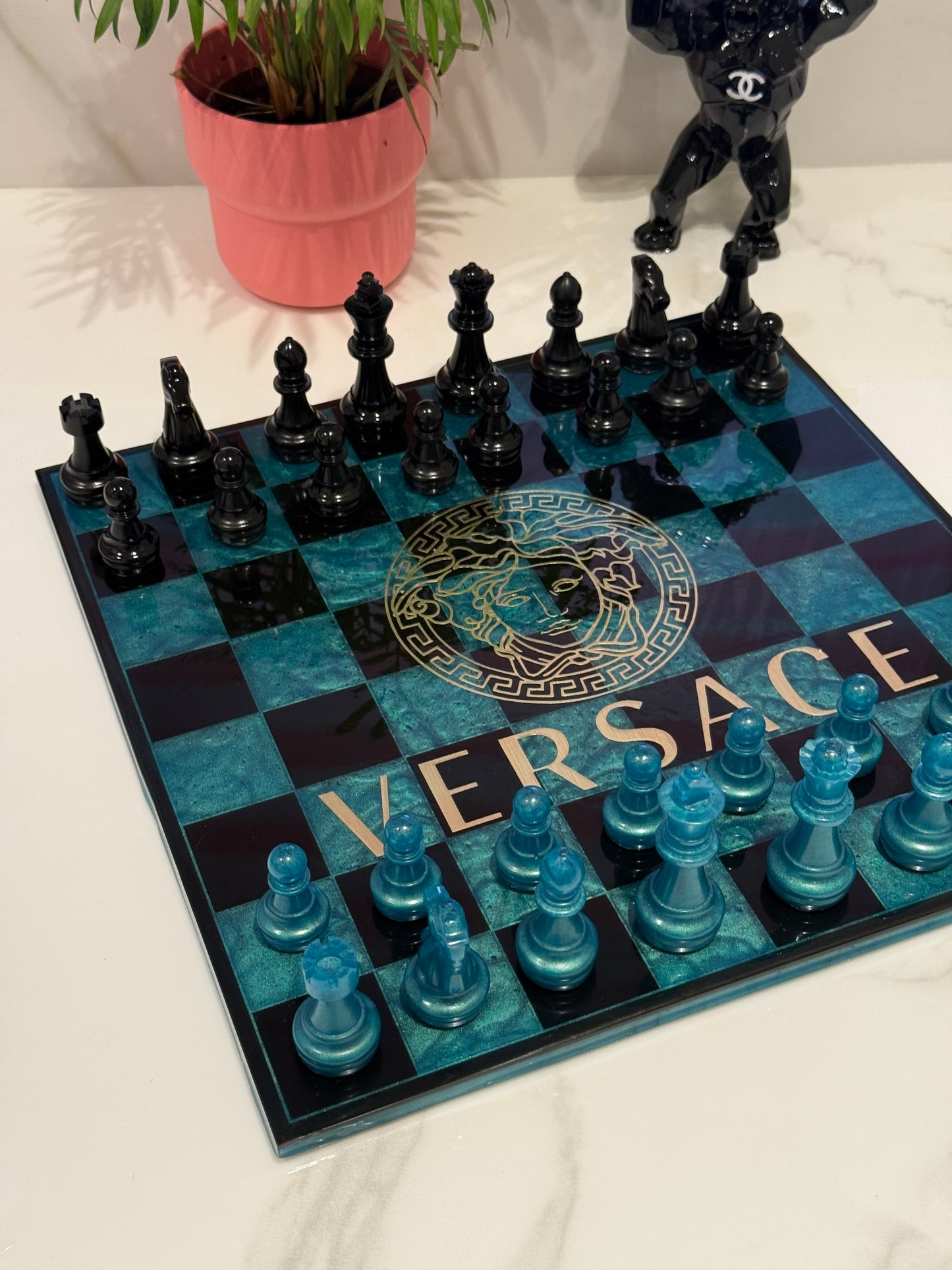 Chess Board Set Versace Game green and black