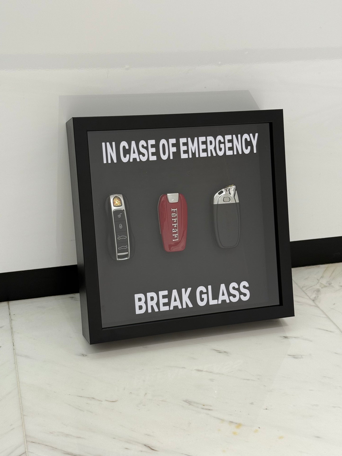 In Case of Emergency Box Frame – Ferrari, Lamborghini & Porsche Keys