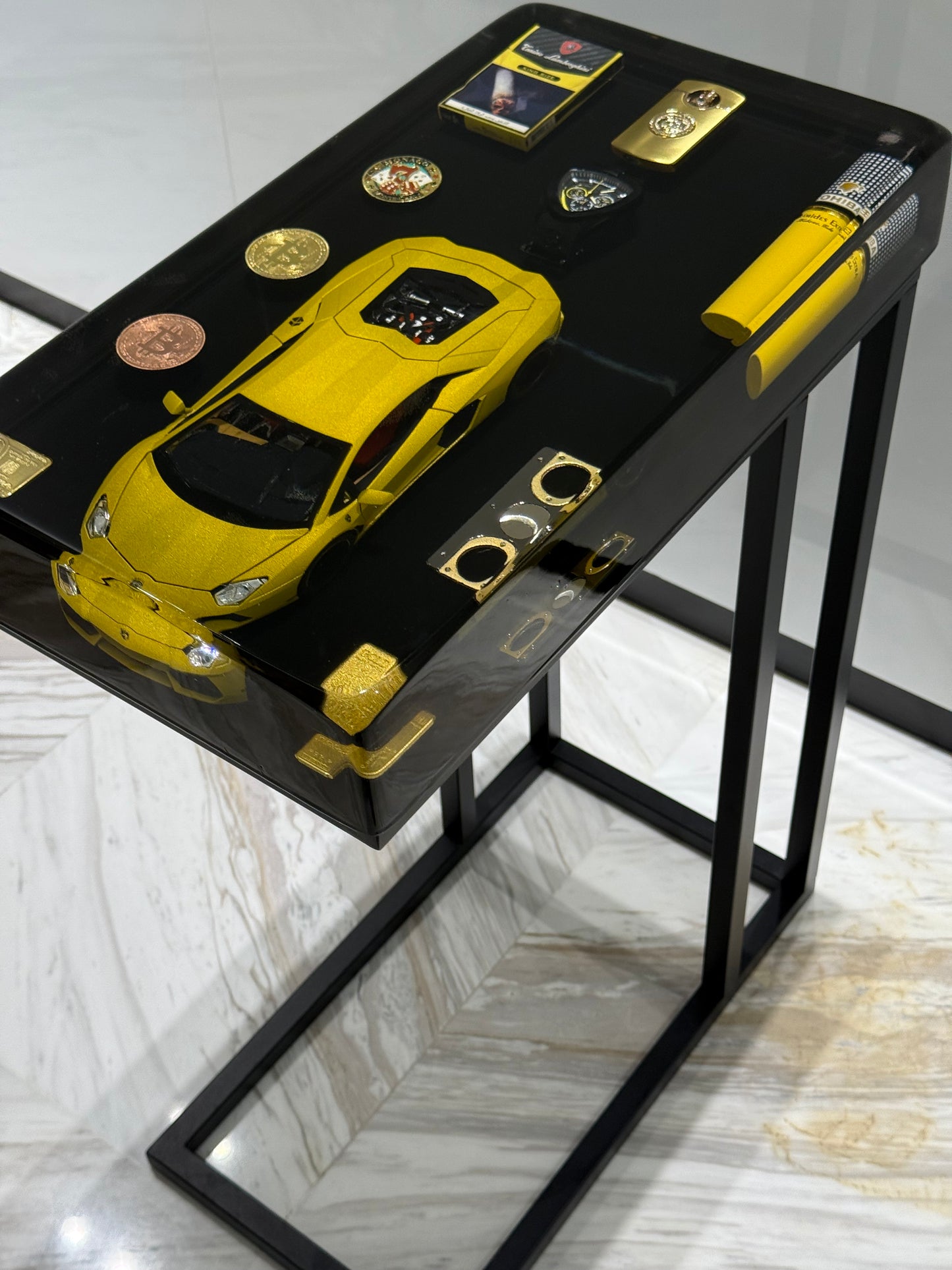 Lamborghini yellow Square Side Table