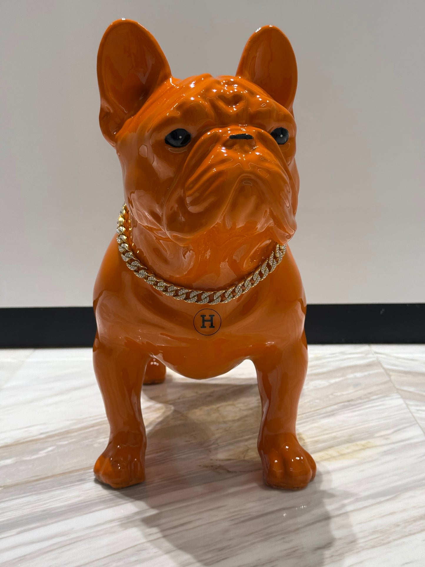 Orange Hermes Dog Sculpture with Designer Accents