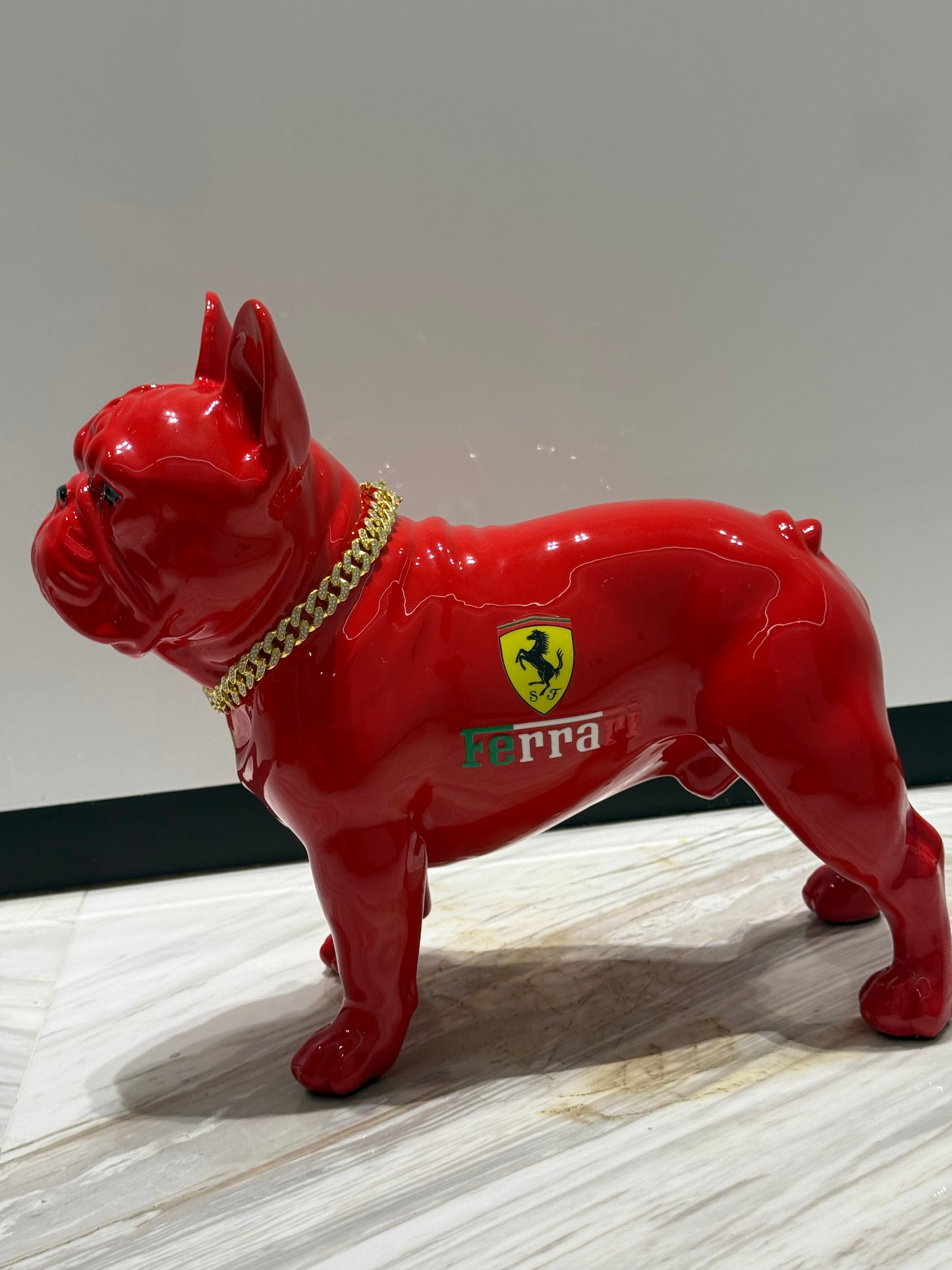 Red Ferrari Dog Sculpture with Designer Accents
