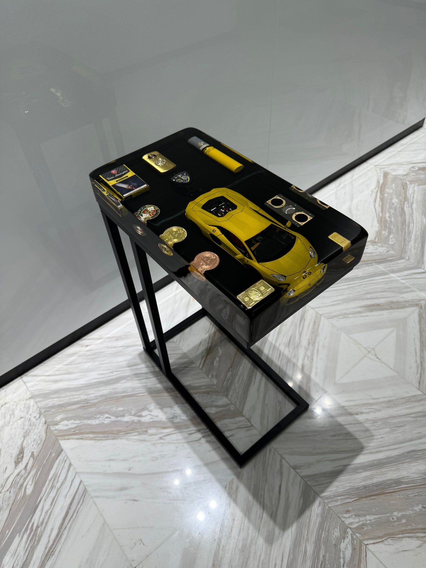 Lamborghini yellow Square Side Table