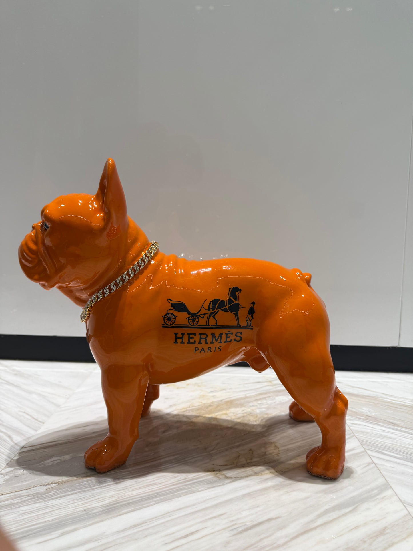 Orange Hermes Dog Sculpture with Designer Accents