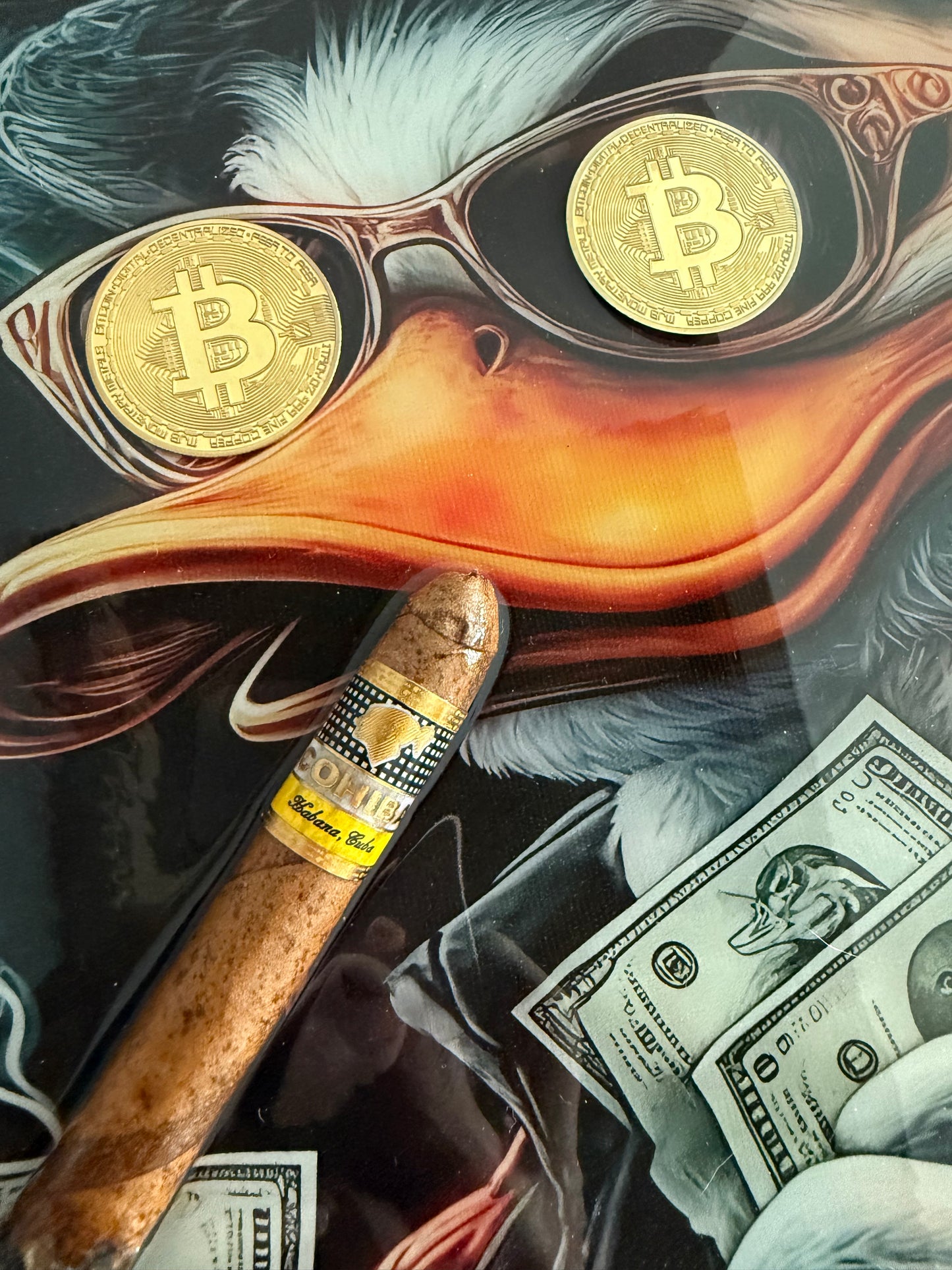 Smoking Duck with Cigar Art Frame black