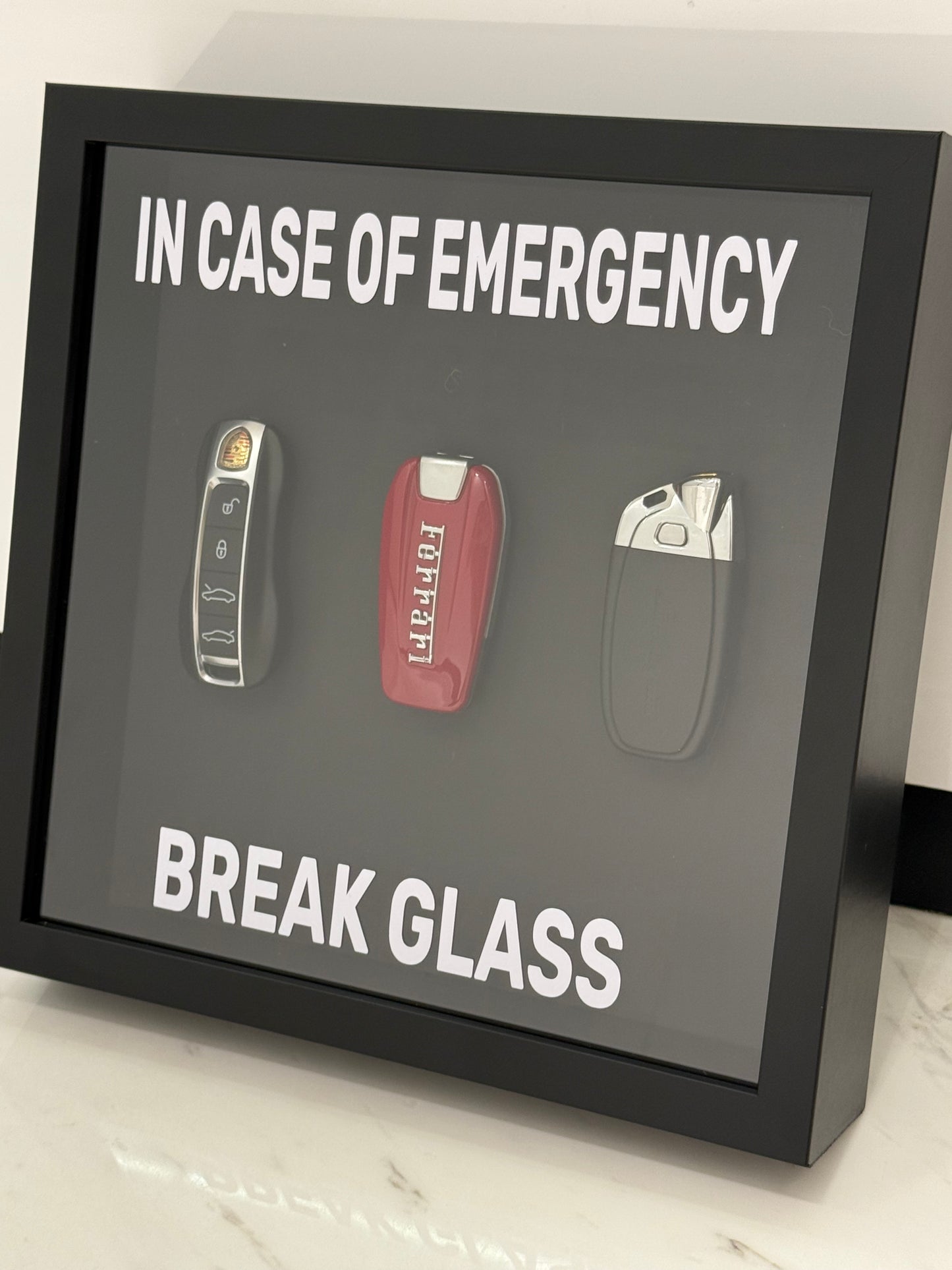 In Case of Emergency Box Frame – Ferrari, Lamborghini & Porsche Keys