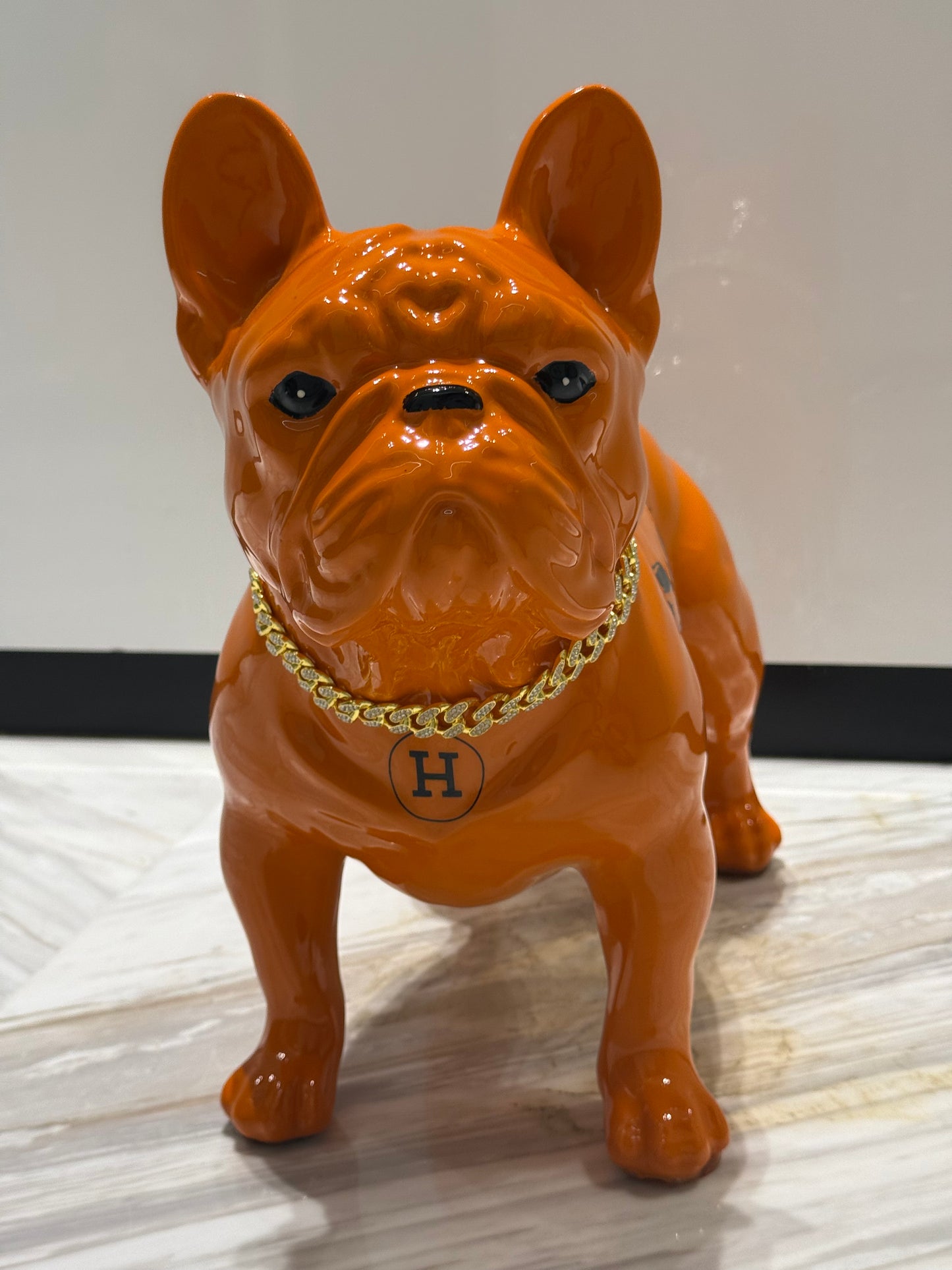 Orange Hermes Dog Sculpture with Designer Accents