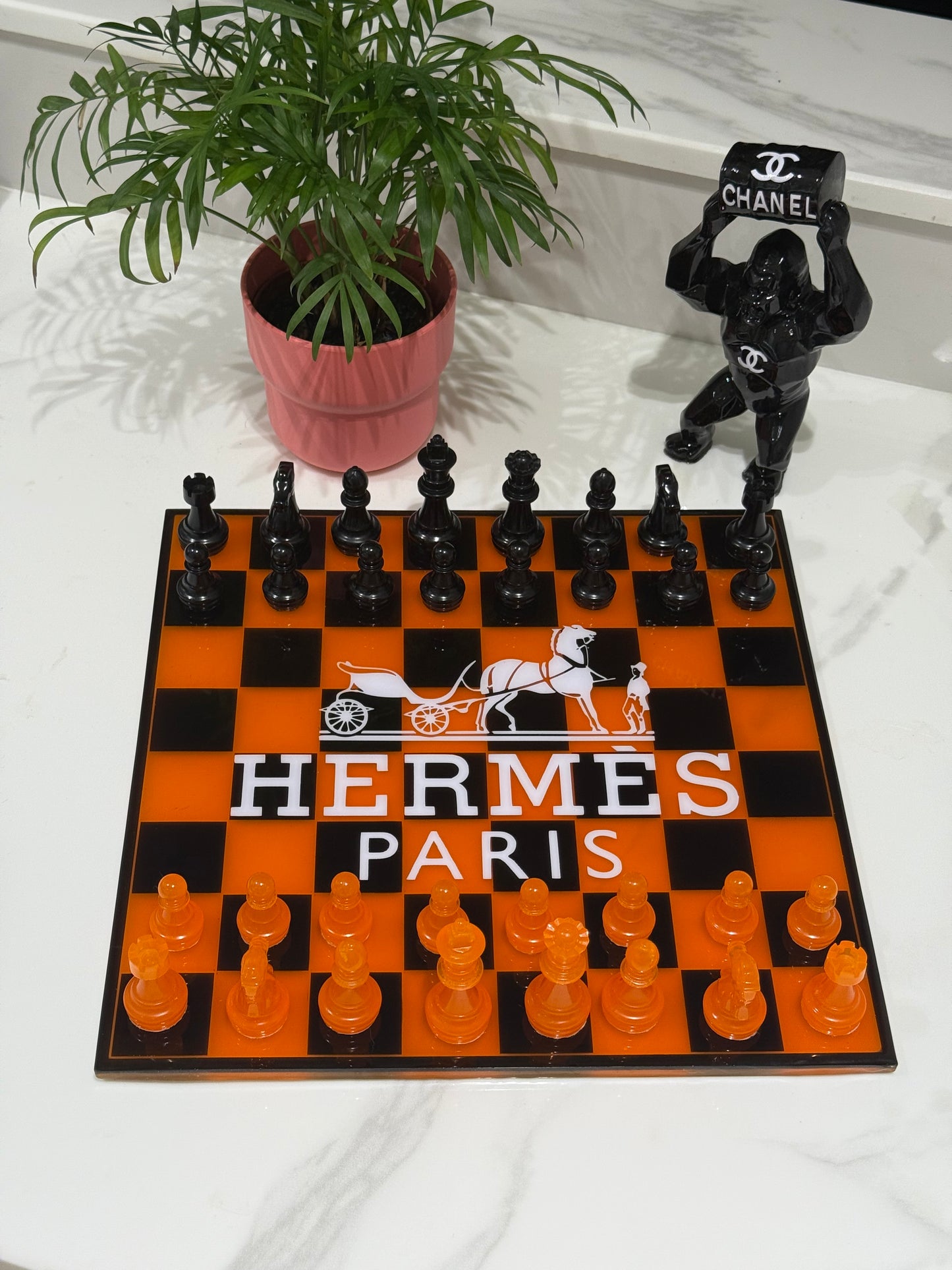Chess Board Set Hermes Game Orange and black