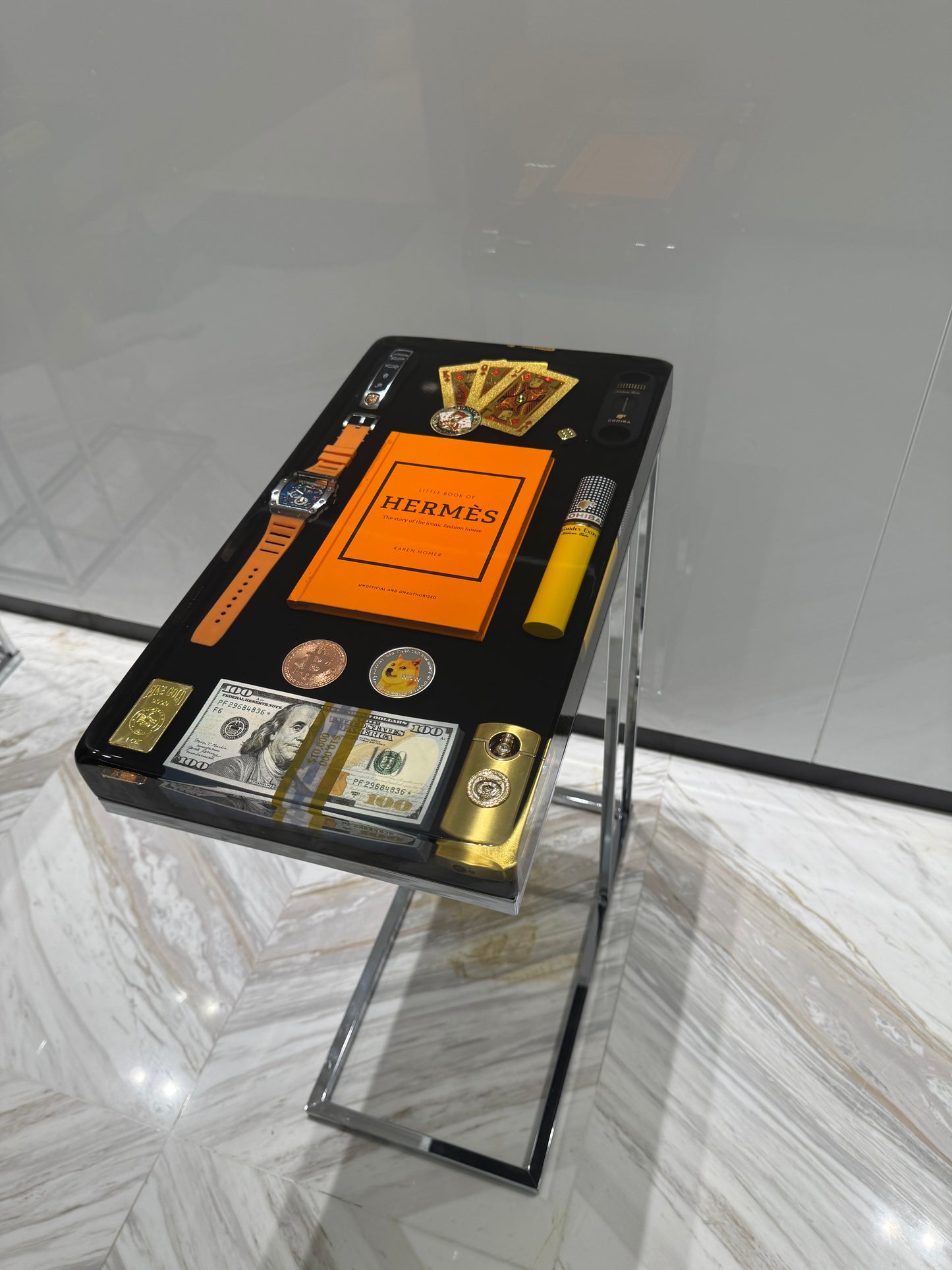 Hermes Book and Richard Mille watch Square Side Table