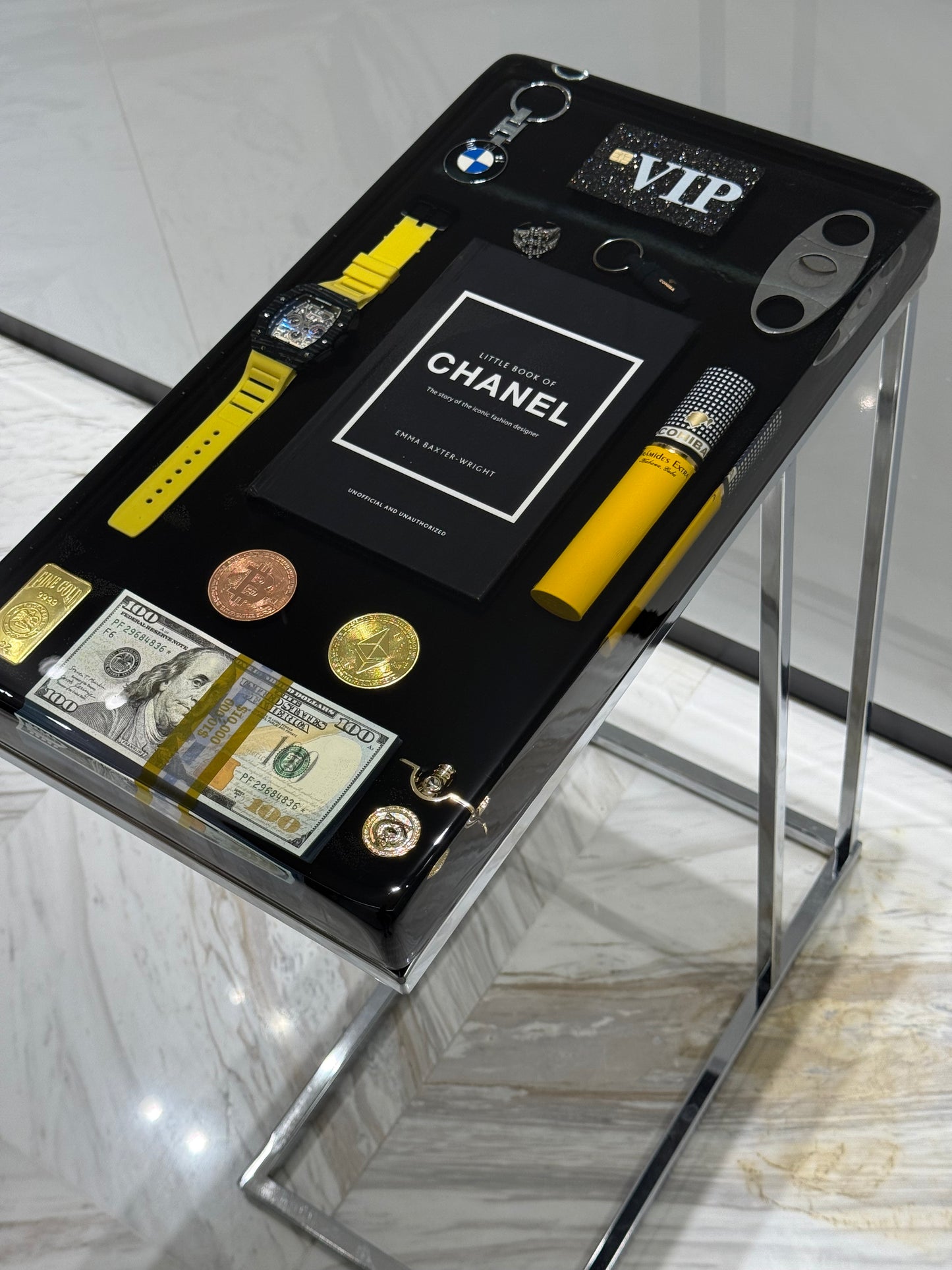 Chanel Book and Richard Mille watch Square Side Table