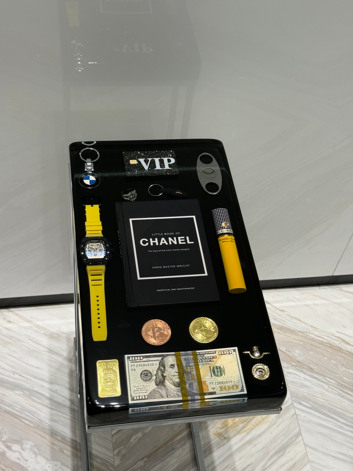 Chanel Book and Richard Mille watch Square Side Table