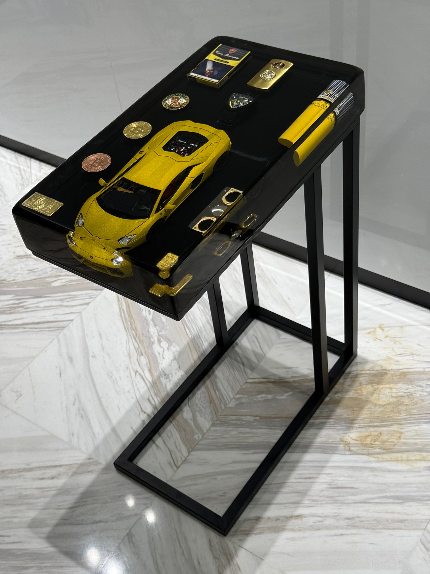Lamborghini yellow Square Side Table