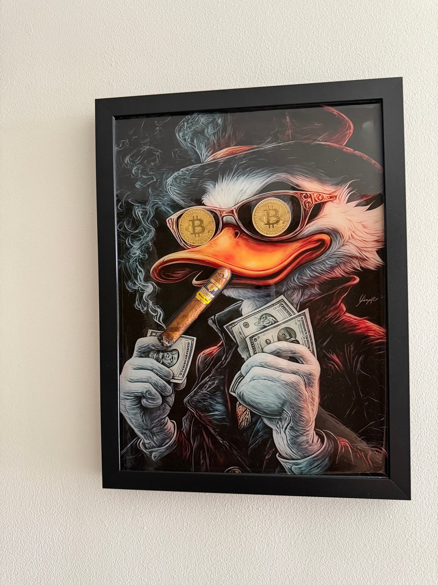Smoking Duck with Cigar Art Frame black