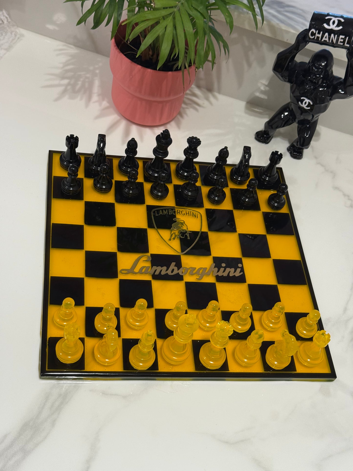 Chess Board Set Lamborghini Game yellow and black