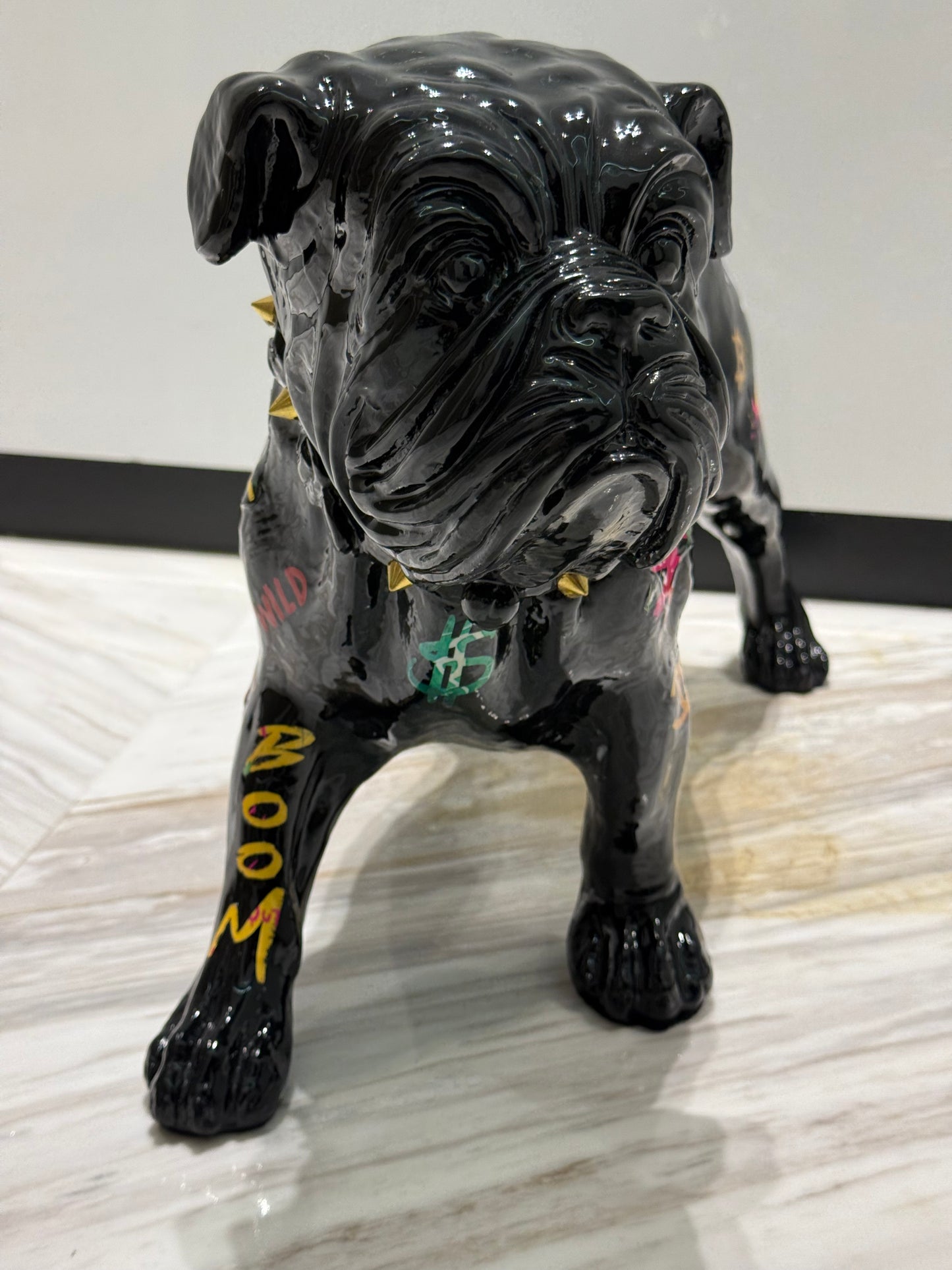 Black Chanel Dog Sculpture with Designer Accents