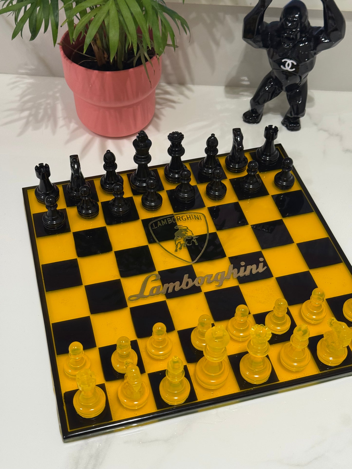 Chess Board Set Lamborghini Game yellow and black