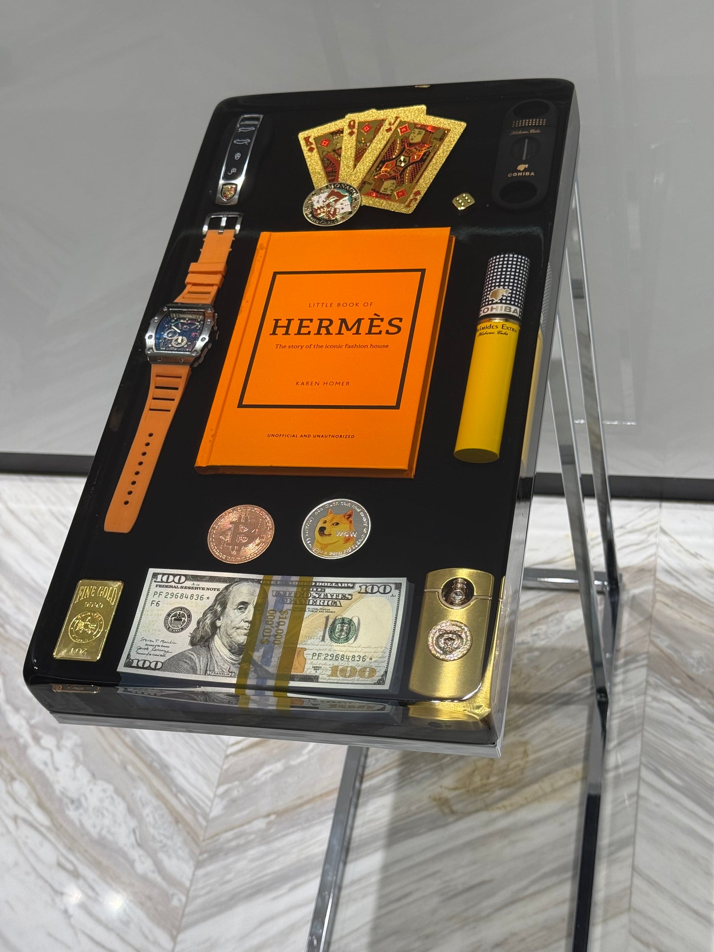 Hermes Book and Richard Mille watch Square Side Table