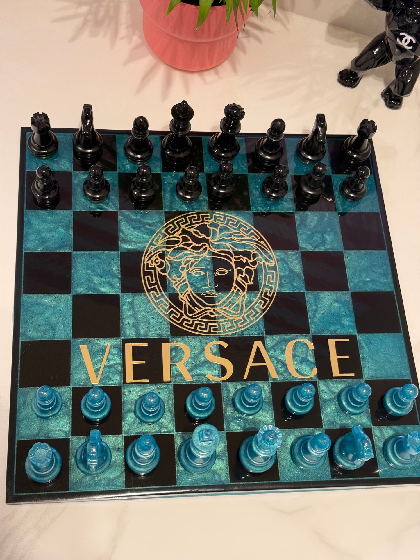 Chess Board Set Versace Game green and black