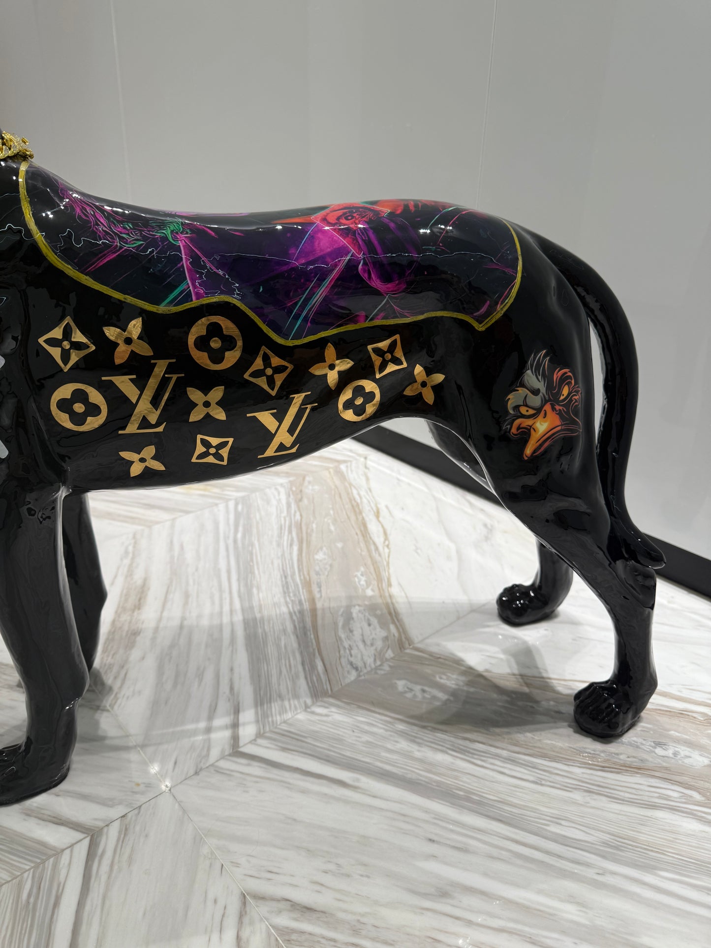 Luxury Black Dog Sculpture with Designer Accents
