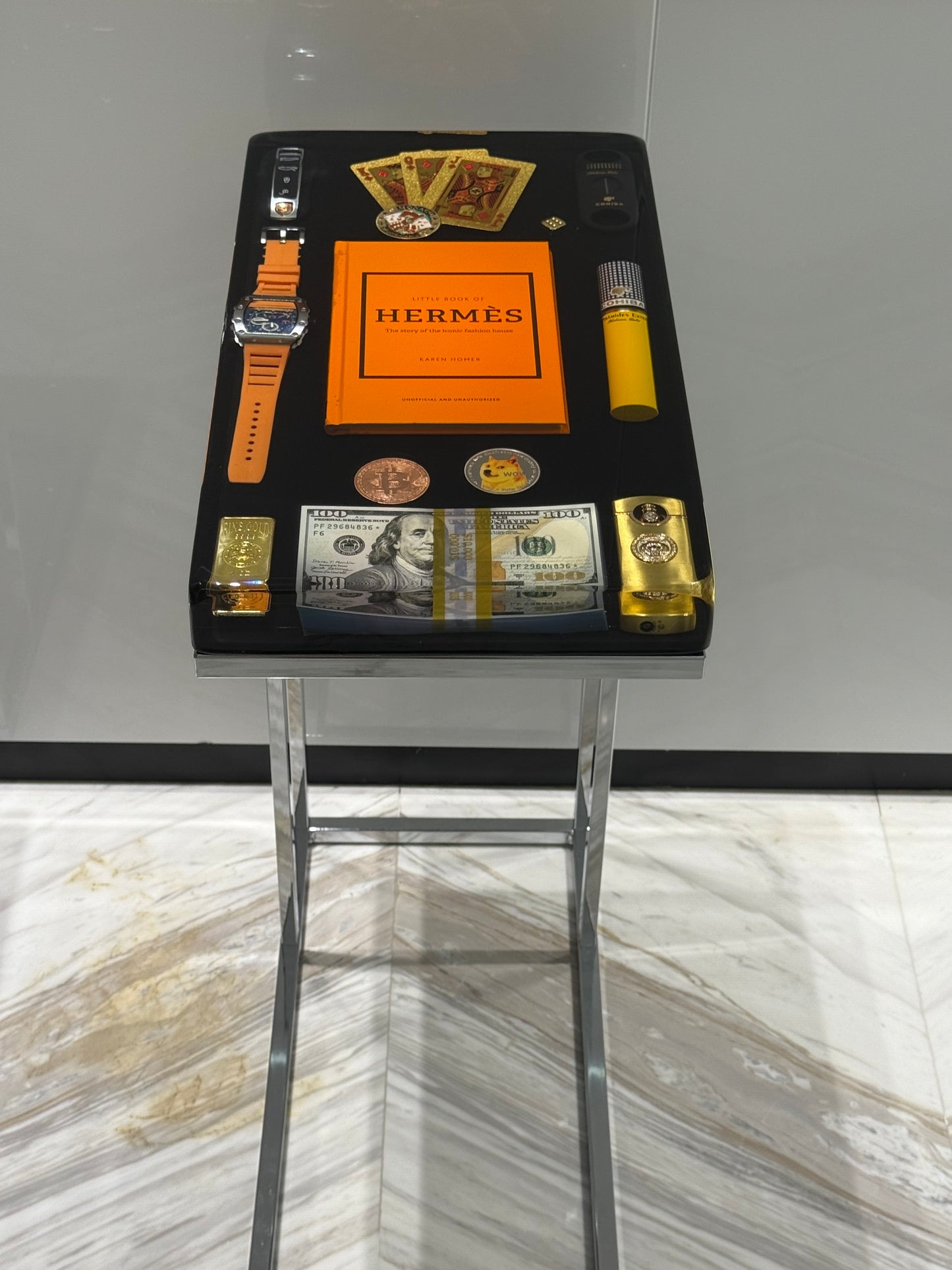 Hermes Book and Richard Mille watch Square Side Table
