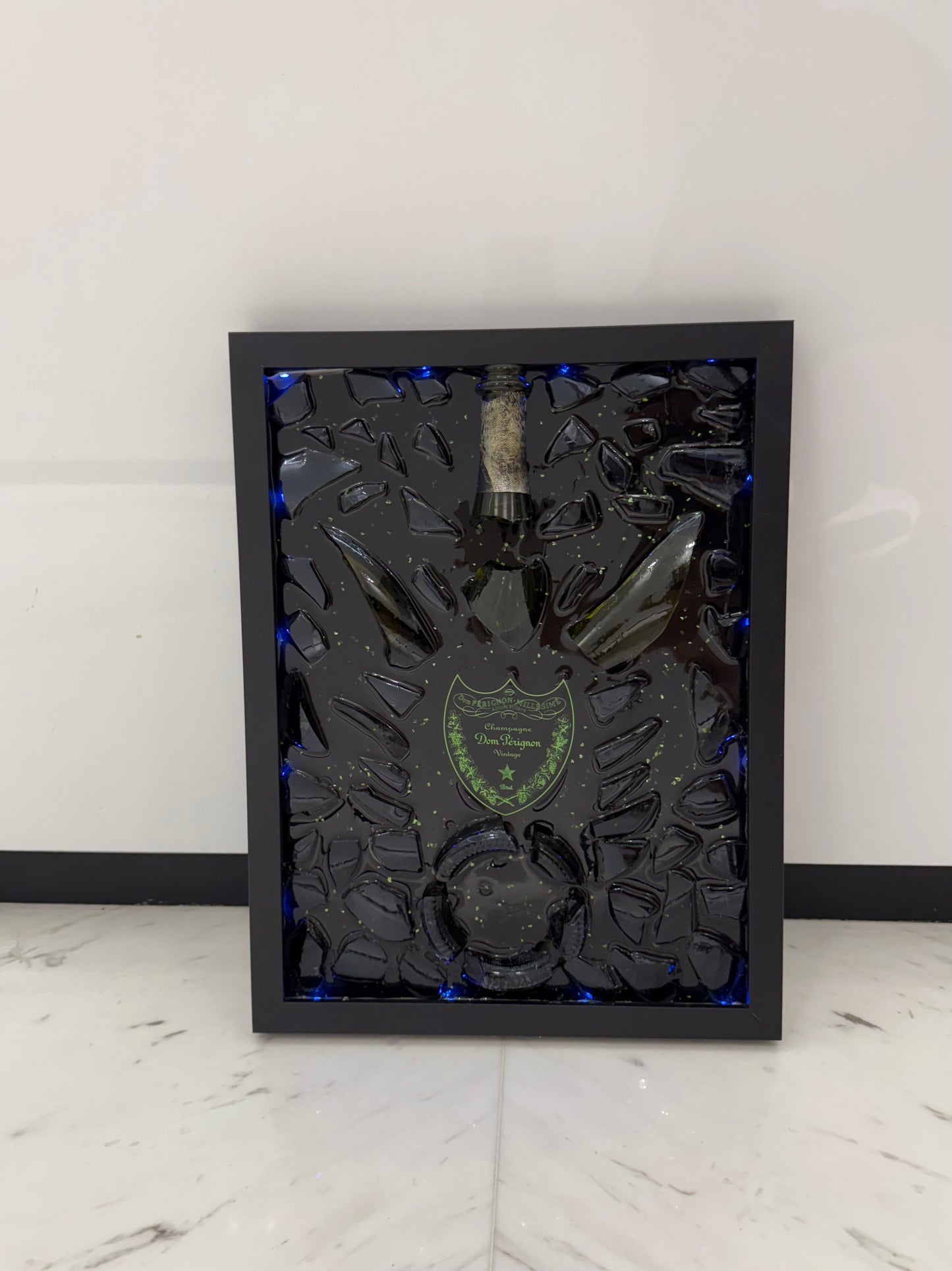 Dom Perignon Champagne with LED Light Broken Bottle Art Frame