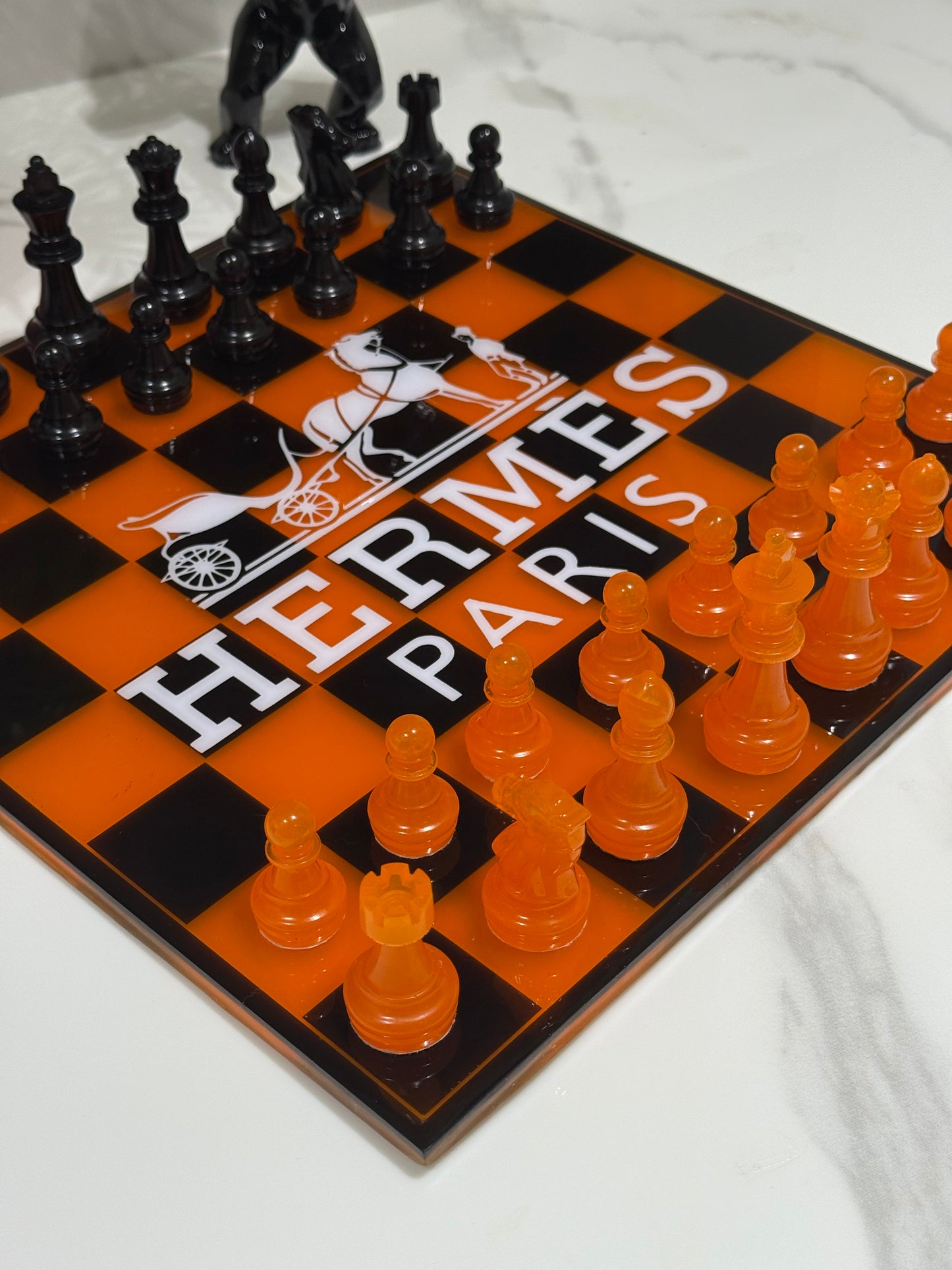 Chess Board Set Hermes Game Orange and black
