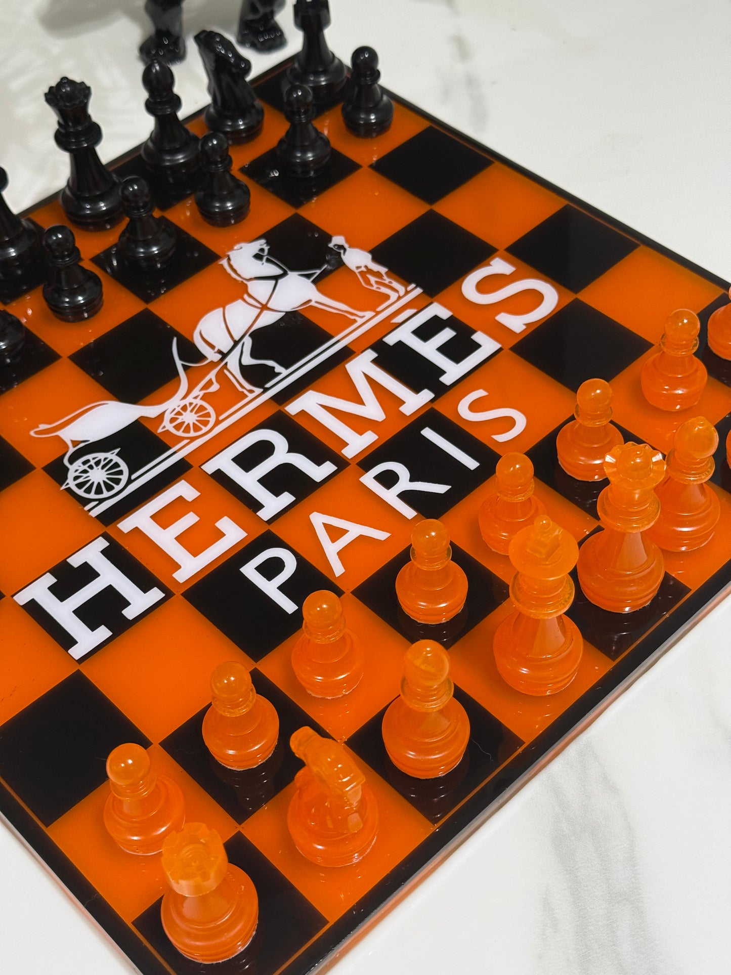 Chess Board Set Hermes Game Orange and black