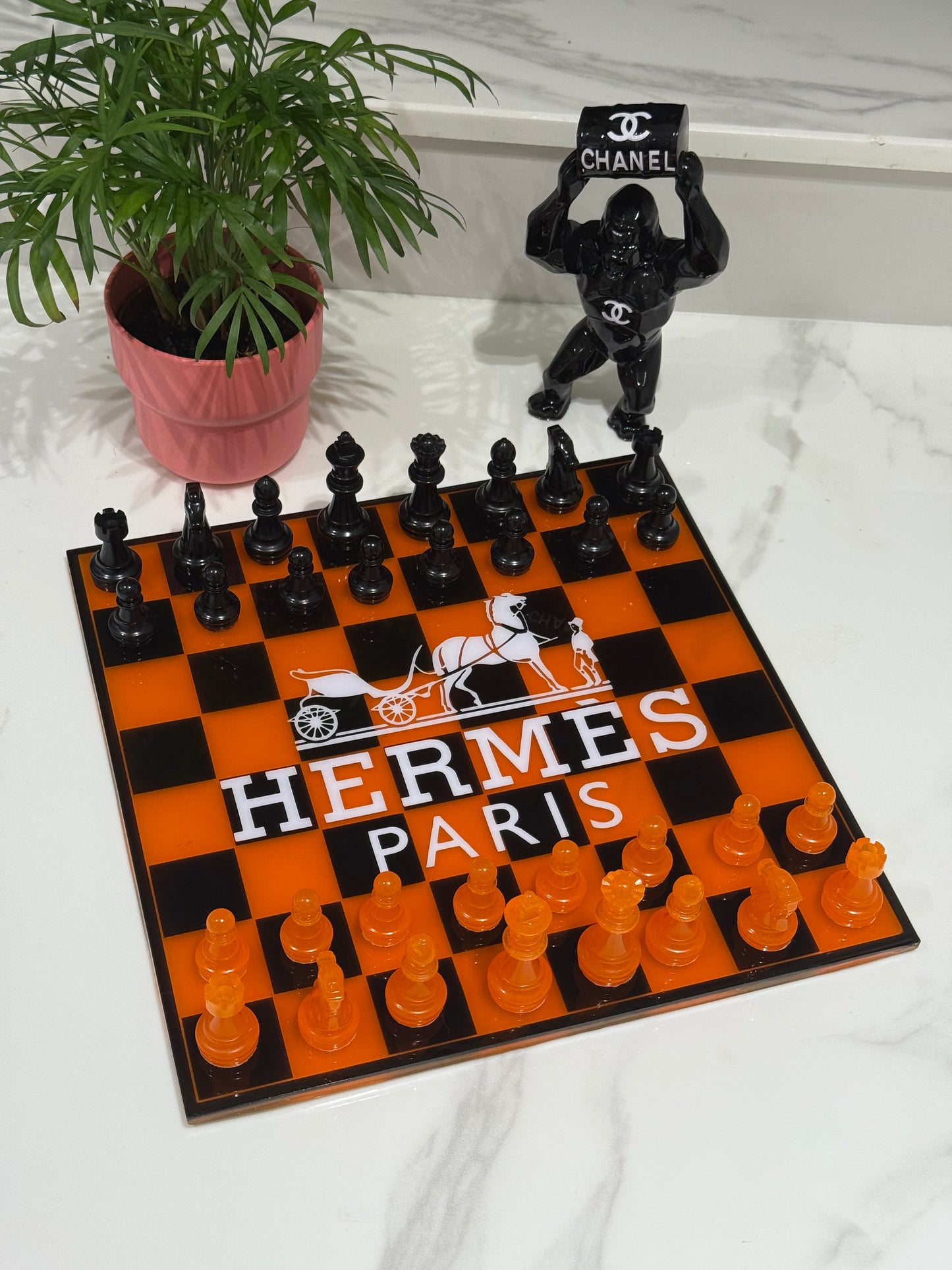 Chess Board Set Hermes Game Orange and black
