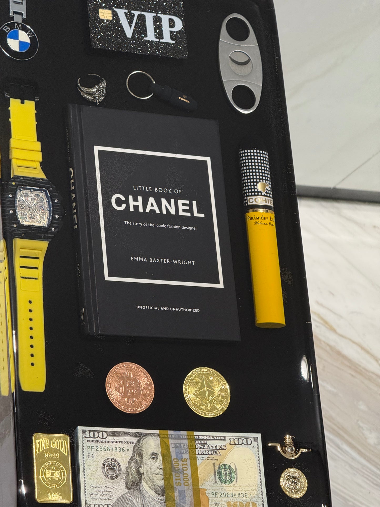 Chanel Book and Richard Mille watch Square Side Table