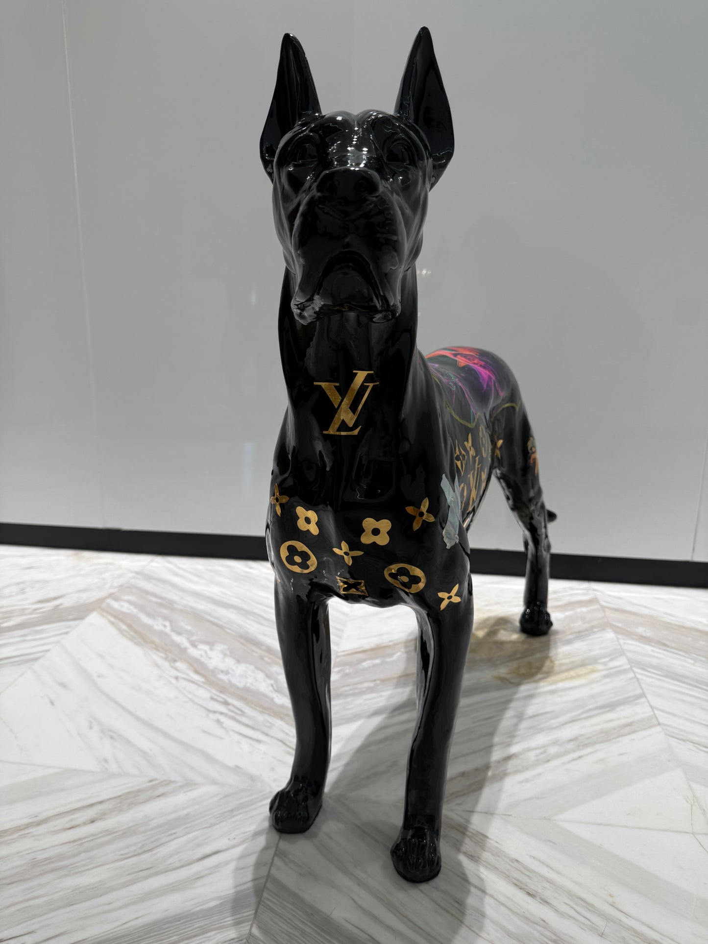 Luxury Black Dog Sculpture with Designer Accents