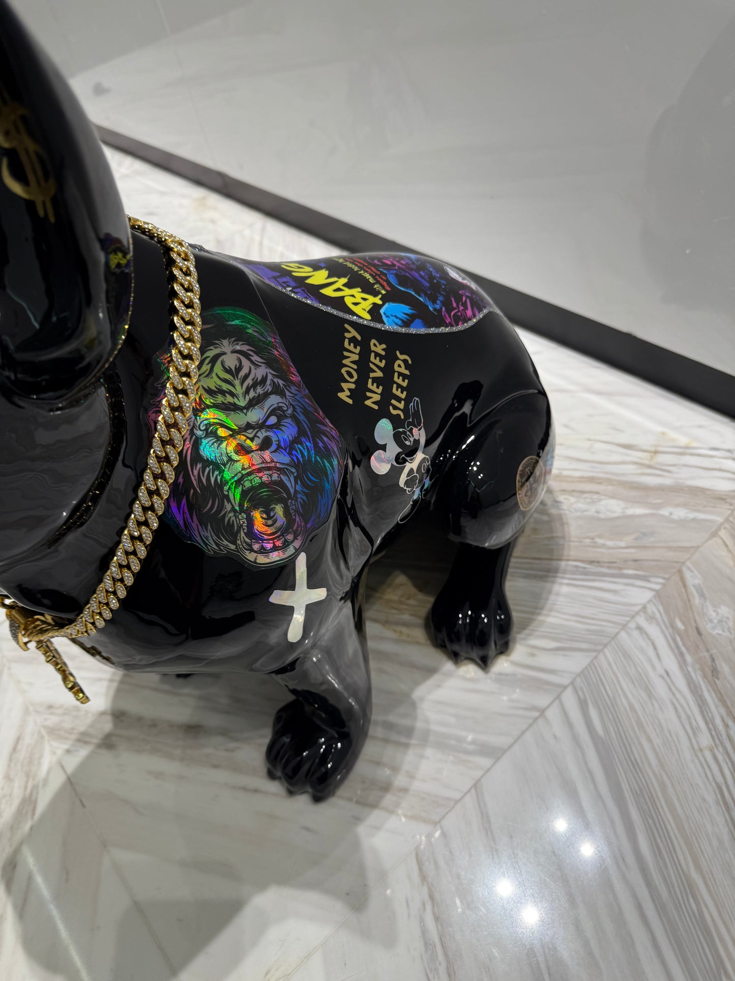 Black Gucci Dog Sculpture with Designer Accents